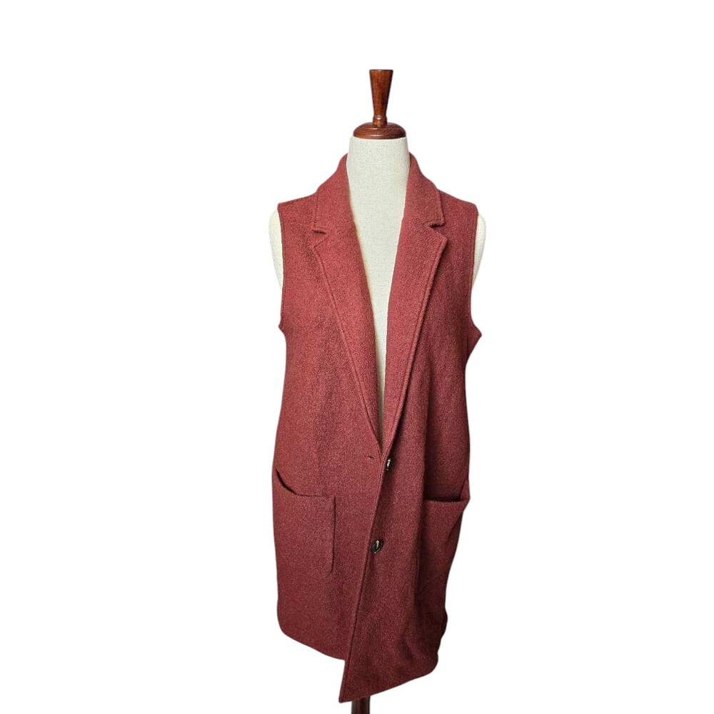 Cynthia Rowley Dark Rust Wool Blend Long Line Open Front Oversized Vest large